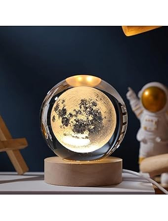 3D Planet Crystal Ball Night Lamp,Solar System Crystal Ball Night Light, USB Table Colorful LED Wooden Crystal Ball for Home Decoration Birthday Gift