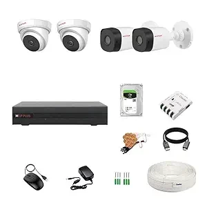 CP Plus 4 Channel DVR + 5MP 2 Dome & 2 Bullet Cameras with Audio Recording (Day/Night Vision) + 1TB HDD + Copper Cable Roll (1+3) + CLOCITE 4 CH Power Supply + BNC & DC Full Combo Kit